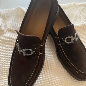 Salvatore Ferragamo Brown Loafers with Silver Accent